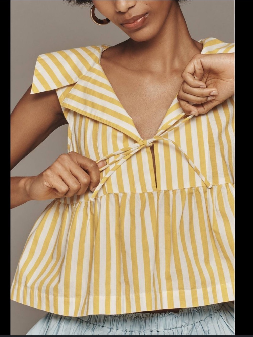 Anthropologie Yellow and White Striped Babydoll Top XL